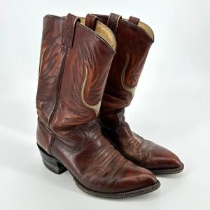 Vintage Texas Brand Longhorn USA Men Brown Saddle Leather Cowboy Boots M197 9.5D